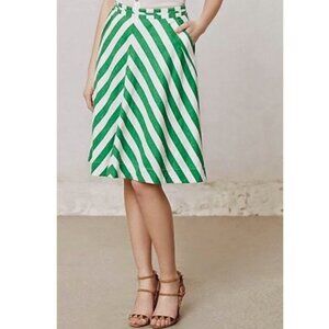 Anthropologie Retro Pocket Skirt Green Striped Size 4